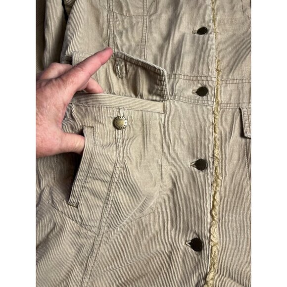VTG-Y2K-Static Womens XL Beige Corduroy Coat Faux Fur Collar & Cuffs Penny lane - Picture 6 of 16